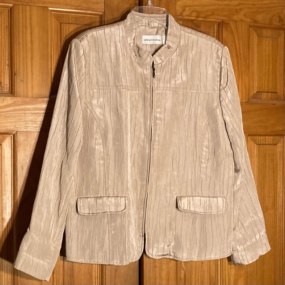 NWOT Alfred Dunner Vintage 90s Blazer Top Long Sleeve Full Zipper Tan Size 14